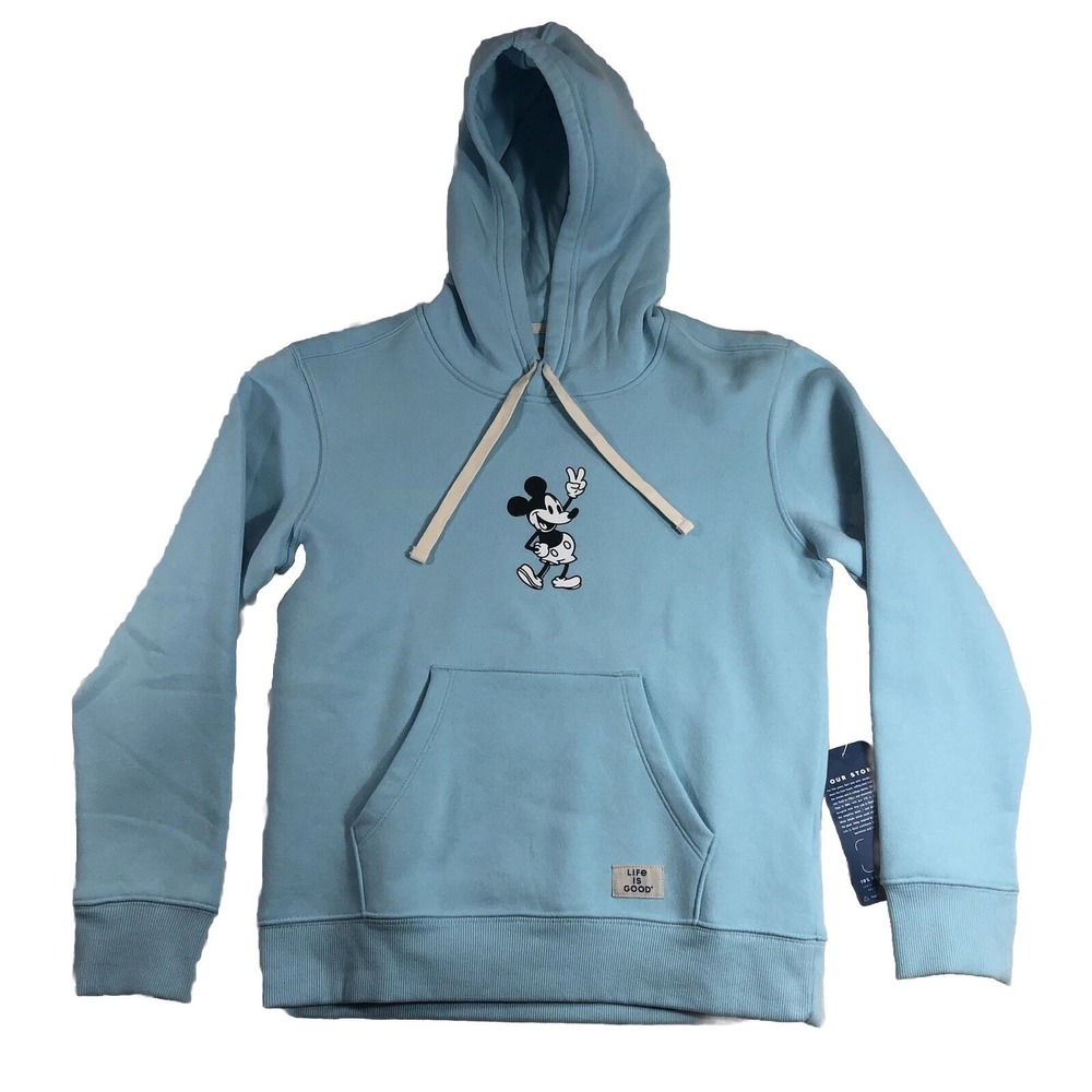 Life is Good Sweatshirt Women's XS X-Small Beach Blue‎ Hoodie Mickey Mouse NWT